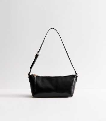 Black Faux Leather Baguette-Style Shoulder Bag