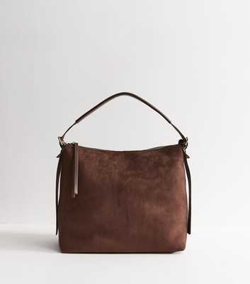 Dark Brown Faux Suede Hobo Shoulder Bag