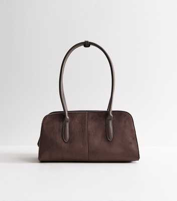 Dark Brown Faux Leather and Suede Shoulder Bag