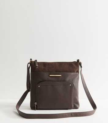 Dark Brown Faux Leather and Suede Messenger Bag