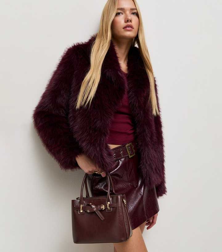 Mini Dark Burgundy Faux Leather Belted Crossbody Bag