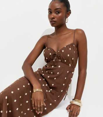 Brown With Linen Diamond Strappy Midi Dress
