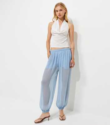 Light Blue Sheer Chiffon Cuffed Trousers