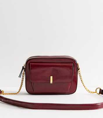 Dark Burgundy Faux Leather Bar Pocket Crossbody Bag