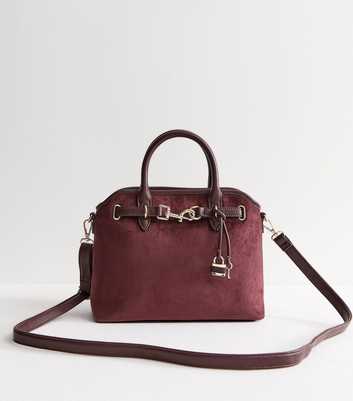Dark Burgundy Faux Suede and Leather Mini Crossbody Bag