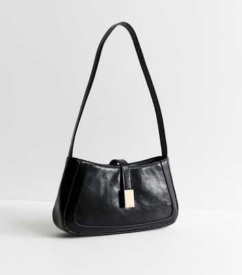 Black Faux Leather Clip Detail Shoulder Bag