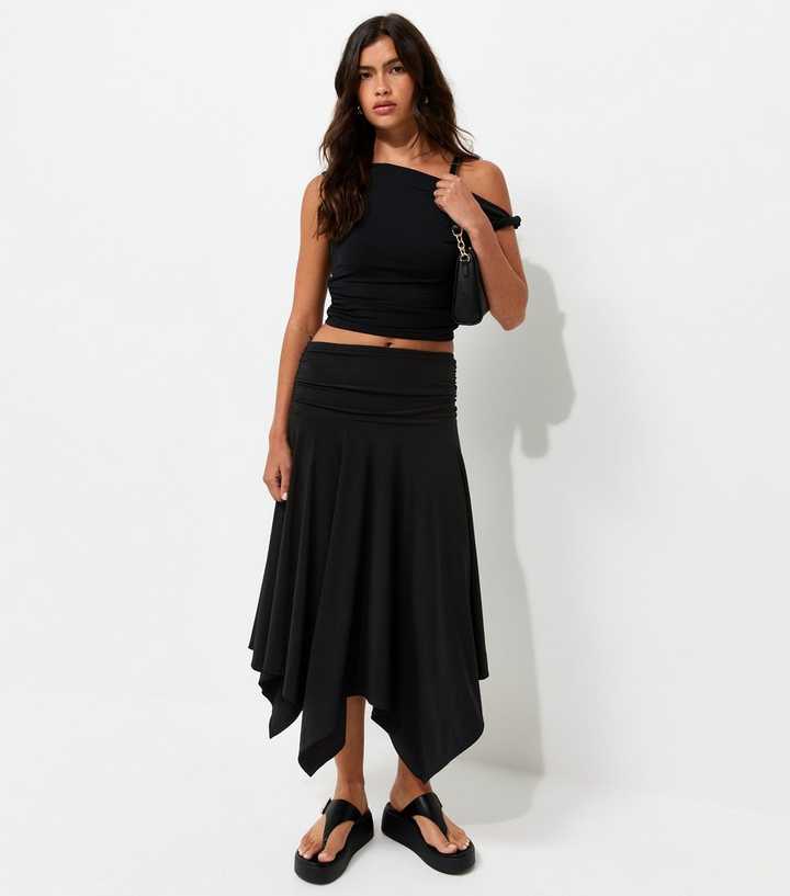 Black Folded Waistband Handkerchief Hem Skirt
