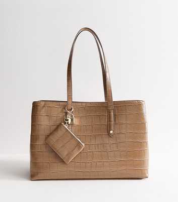 Came Faux Leather Crocodile Embossed Triple Compartment Shopper Tote Bag