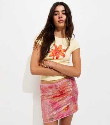 Pink Sequin Printed Mini Skirt
