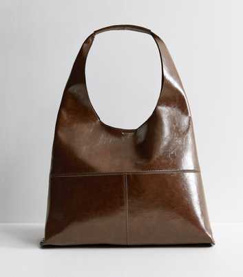 Dark Brown Faux Leather Hobo Shoulder Bag