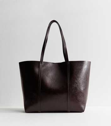 Dark Burgundy Faux Leather Plain Tote Bag