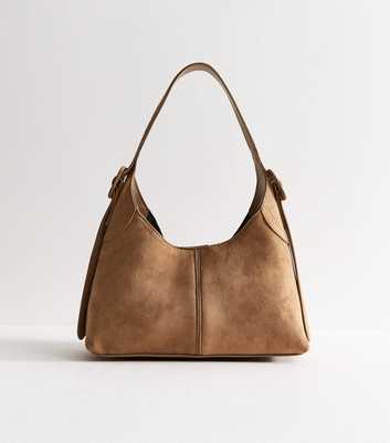 Camel Faux Suede Buckle Strap Shoulder Bag