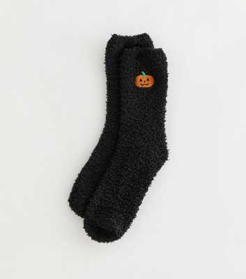 Black Fluffy Embroidered Pumpkin Ankle Socks
