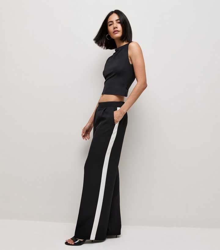 Black Side Stripe Wide Leg Trousers