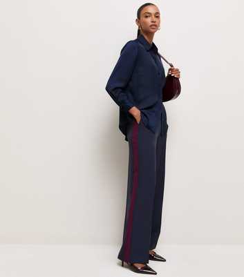 Navy Side Stripe Wide Leg Trousers