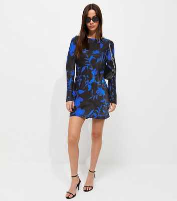 Blue Floral Long Sleeve Mini Dress