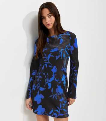 Blue Floral Long Sleeve Mini Dress