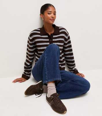 Dark Brown Faux Brushed Leather Side Stripe Trainers