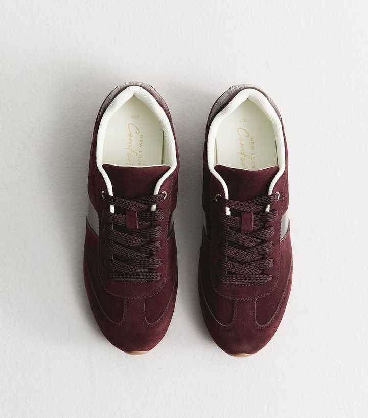 Dark Burgundy Faux Brushed Leather Side Stripe Trainers