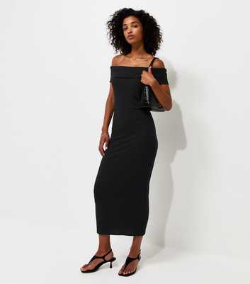 Black Off Shoulder Bardot Midi Dress