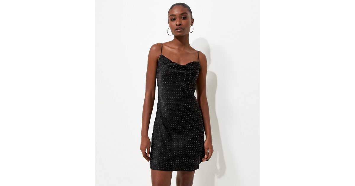 embellished cowl neck mini dress in black Satin Gem 10% ELASTANE Adjustable back strap Color Block Long Sleeve Size:6 - 9 months