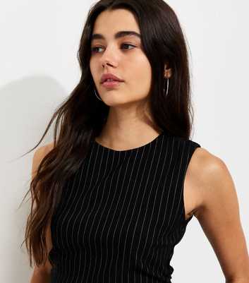 Black Pinstripe Ruched Tiered Skirt Mini Dress