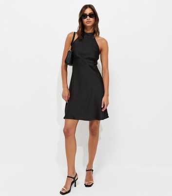 Black Satin Halterneck Mini Dress