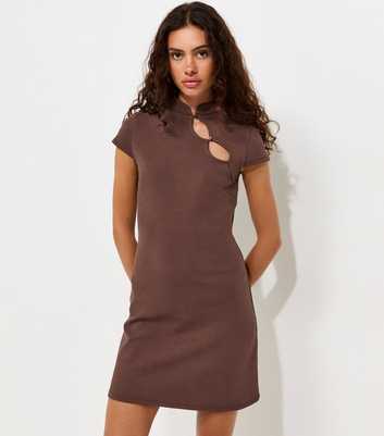 Dark Brown Ponte Double Keyhole Mini Dress
