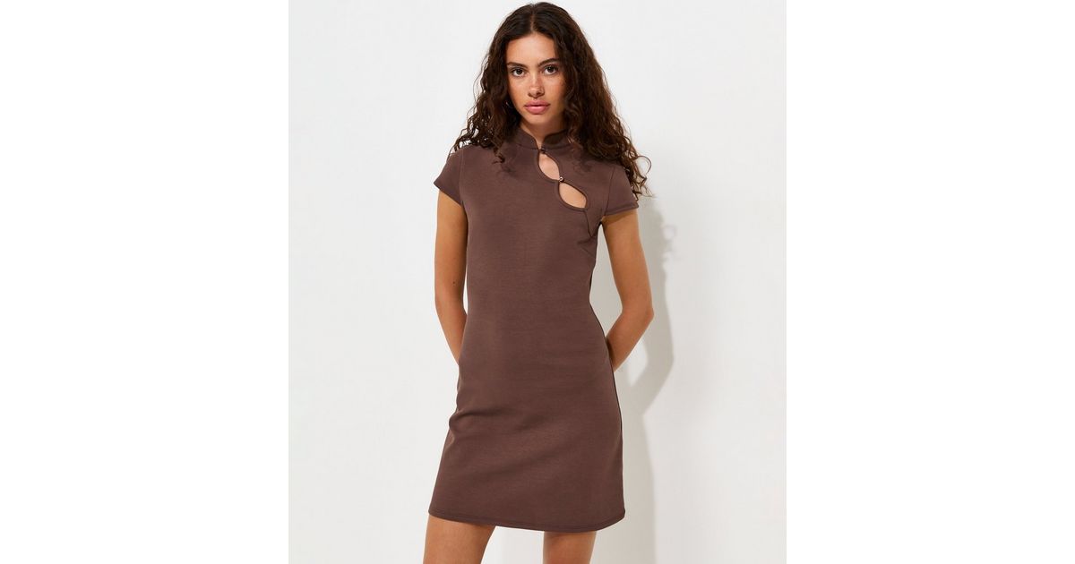 Dark Brown Ponte Double Keyhole Mini Dress