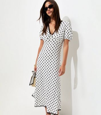 Cream Polka Dot Short Sleeve Midi Dress | New Look