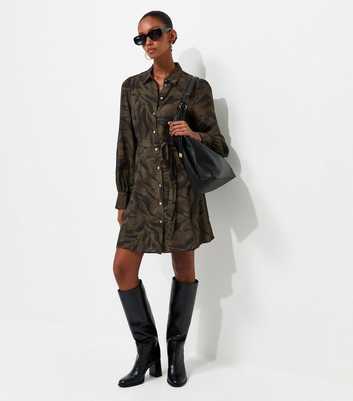 Green Woven Abstract Print Mini Shirt Dress