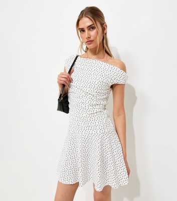 White Cotton Rich Polka Dot Off the Shoulder Mini Dress