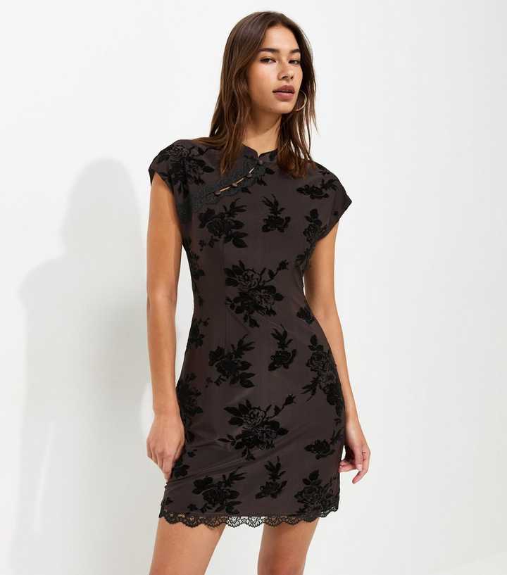 Purple Floral Mesh Lace Mini Dress