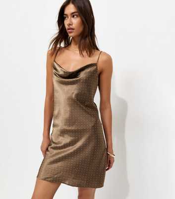 Mink Satin Diamanté Embellished Cowl Neck Mini Dress