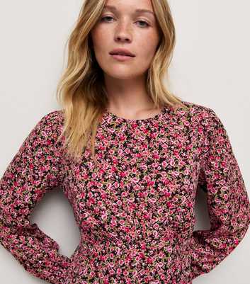 Pink Ditsy Floral Cropped Sleeve Mini Dress