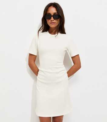 Cream Ruched Side Short Sleeve Mini Dress