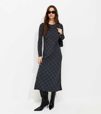 Blue Check Pattern Column Midaxi Dress