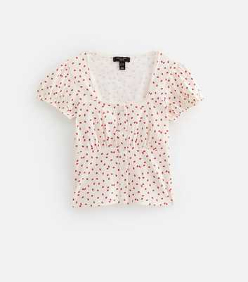Petite Cream Lips Print Lace Trim Milkmaid Top