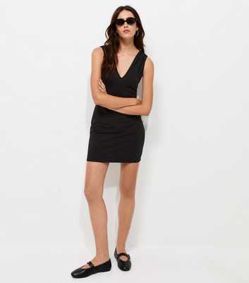 Black Cotton Rich Jersey V-Neck Sleeveless Mini Dress