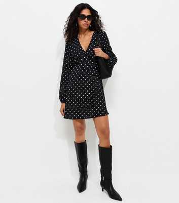 Black Polka Dot Long Sleeve Mini Dress