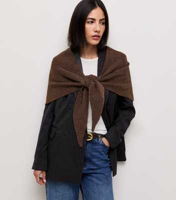 Dark Brown Knitted Triangle Shawl Scarf