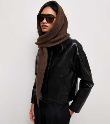 Dark Brown Knitted Triangle Shawl Scarf