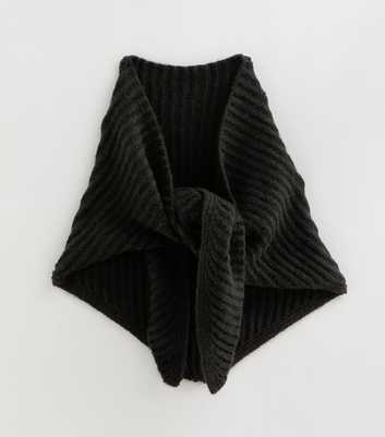 Black Ribbed Knit Triangle Shawl Scarf