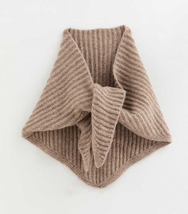 Mink Ribbed Knit Triangle Shawl Scarf