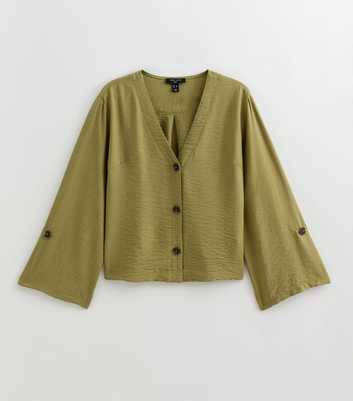 Tall Dark Khaki Crinkle Texture Button Front Shirt