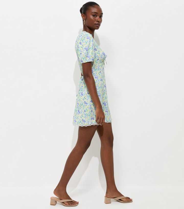 blue ditsy floral mini dress Blue Ditsy Floral Printed Short Sleeve Belted Midi Shirt Dress – AX Paris