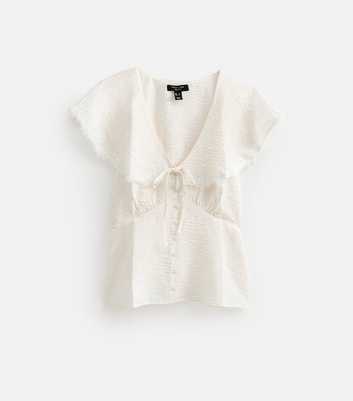 Petite Cream Crinkle Texture Faux Button Lace Cape Blouse