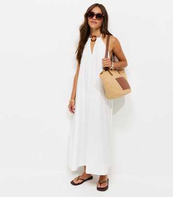Petite White Tortoiseshell O-Ring Maxi Beach Dress