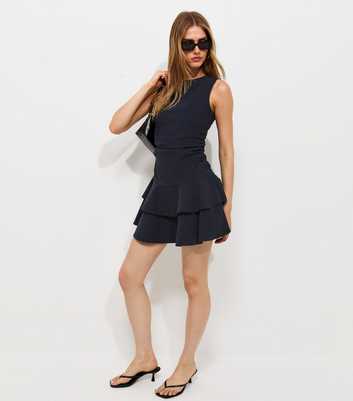 Navy Pinstripe Sleeveless Ruch Mini