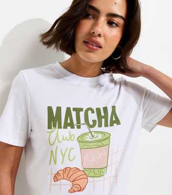 White Cotton Matcha Print Relaxed T-Shirt